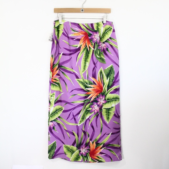 Women Silk Hawaiian Skirt New Faux Wrap Tropical Floral Print sz 10 - Picture 5 of 8